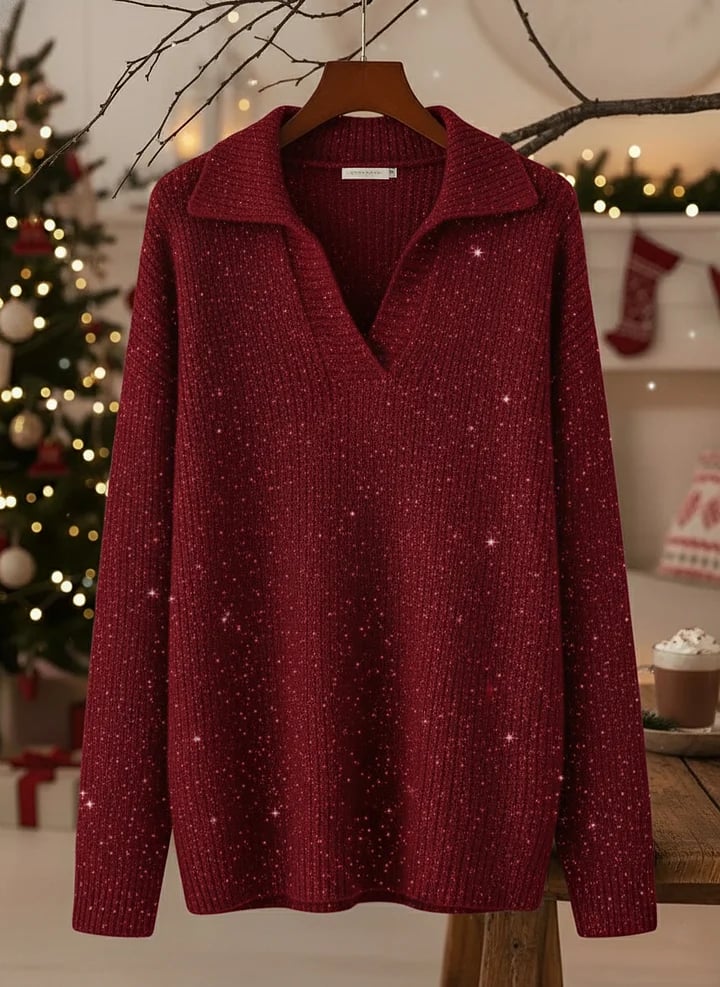 Polo-neck glow knit sweater for women | Leonie -2