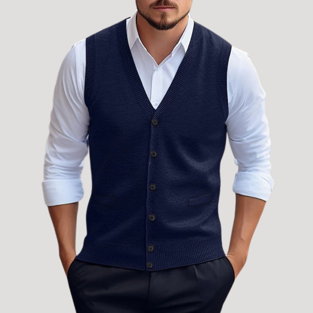 Knitted button-up sleeveless waistcoat for men | Knitcoat -1