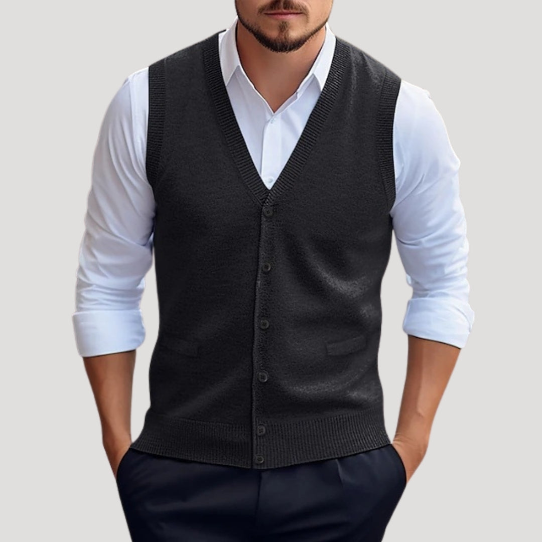 Knitted button-up sleeveless waistcoat for men | Knitcoat -2