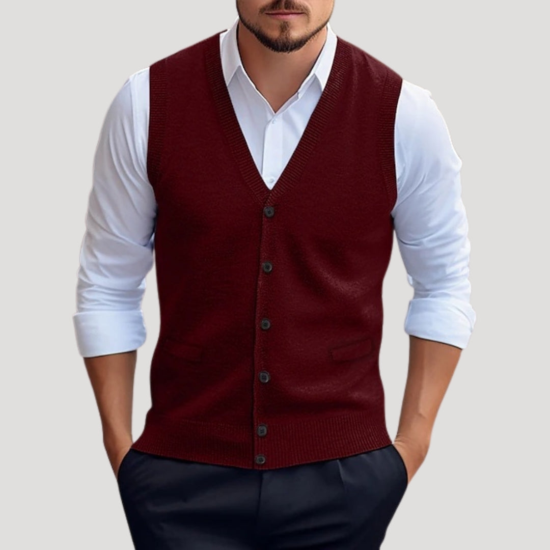 Knitted button-up sleeveless waistcoat for men | Knitcoat -3