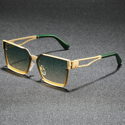Retro half-frame gradient fashion sunglasses for men | Viridian -7