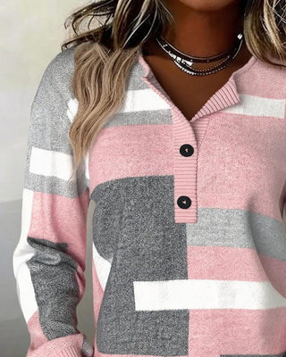 Sylven | Women's Checkered Button Front Long Sleeve Sweater