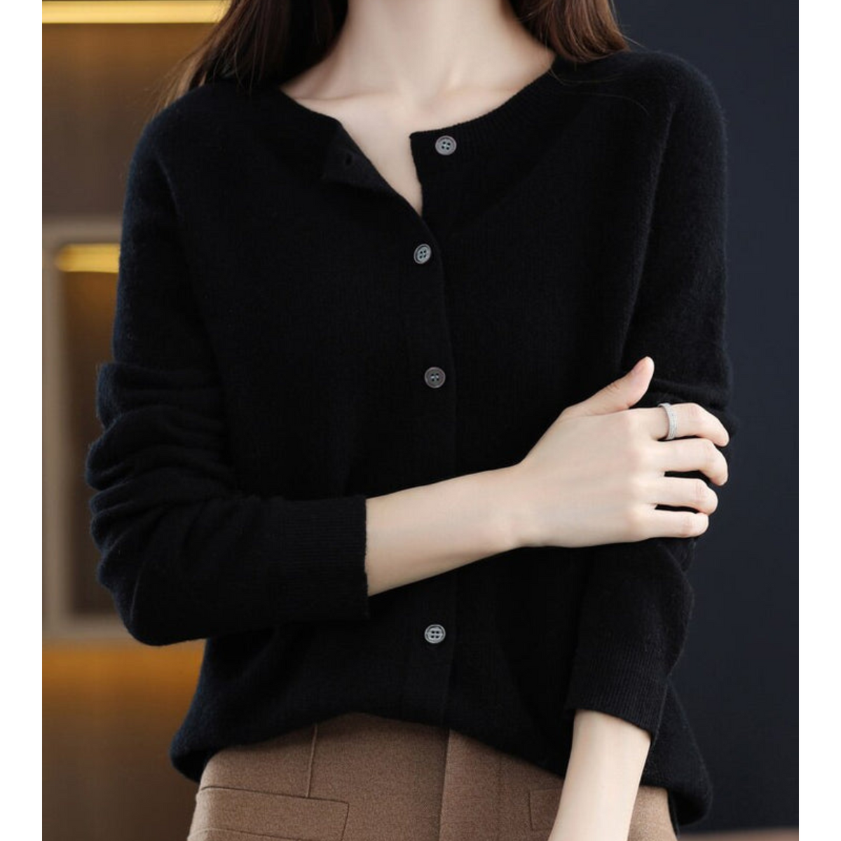 Classic button-front refined everyday cardigan for women | Aurelia -12