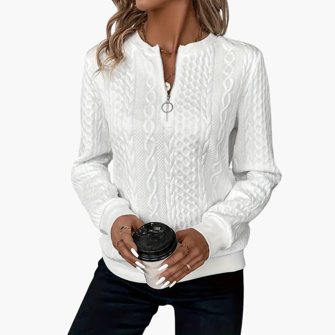 Cable-knit zip-neckline cosy pullover for women | Marvella -2