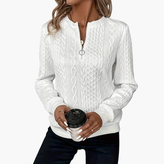 Cable-knit zip-neckline cosy pullover for women | Marvella -2