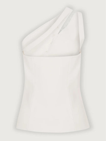 One-shoulder button-detail knit top for women | Dione -9