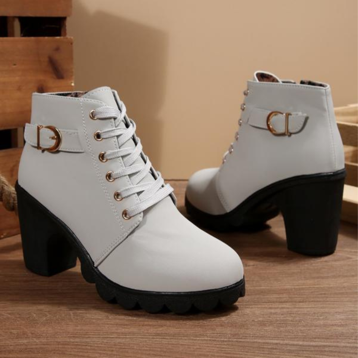 Chic chunky lace-up ankle boots for women | Katni -5