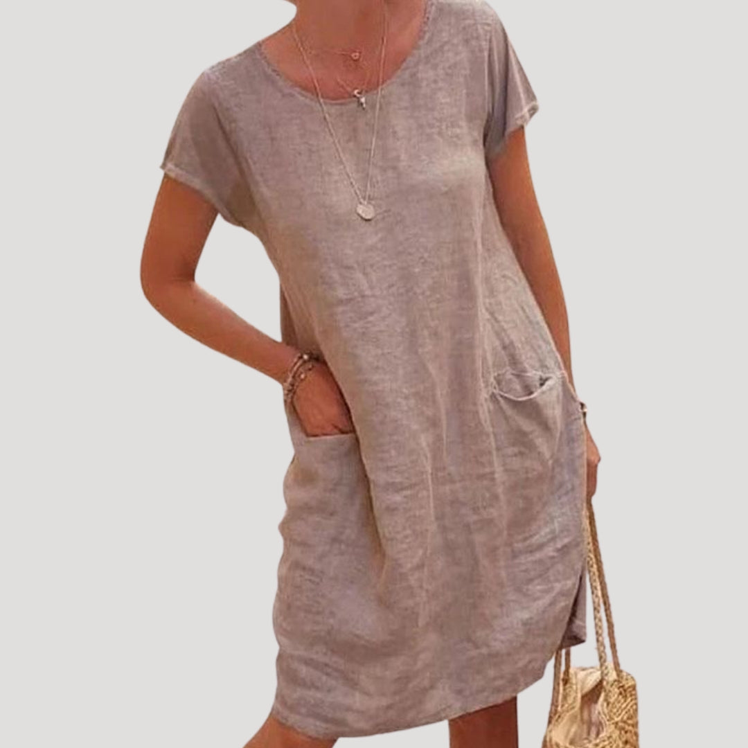 Casual linen short-sleeve midi dress for women | Linesse -6