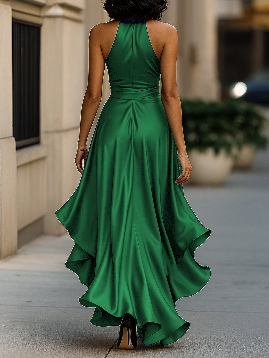 Halter ruffle high-low evening gown for women | Noctelle -22