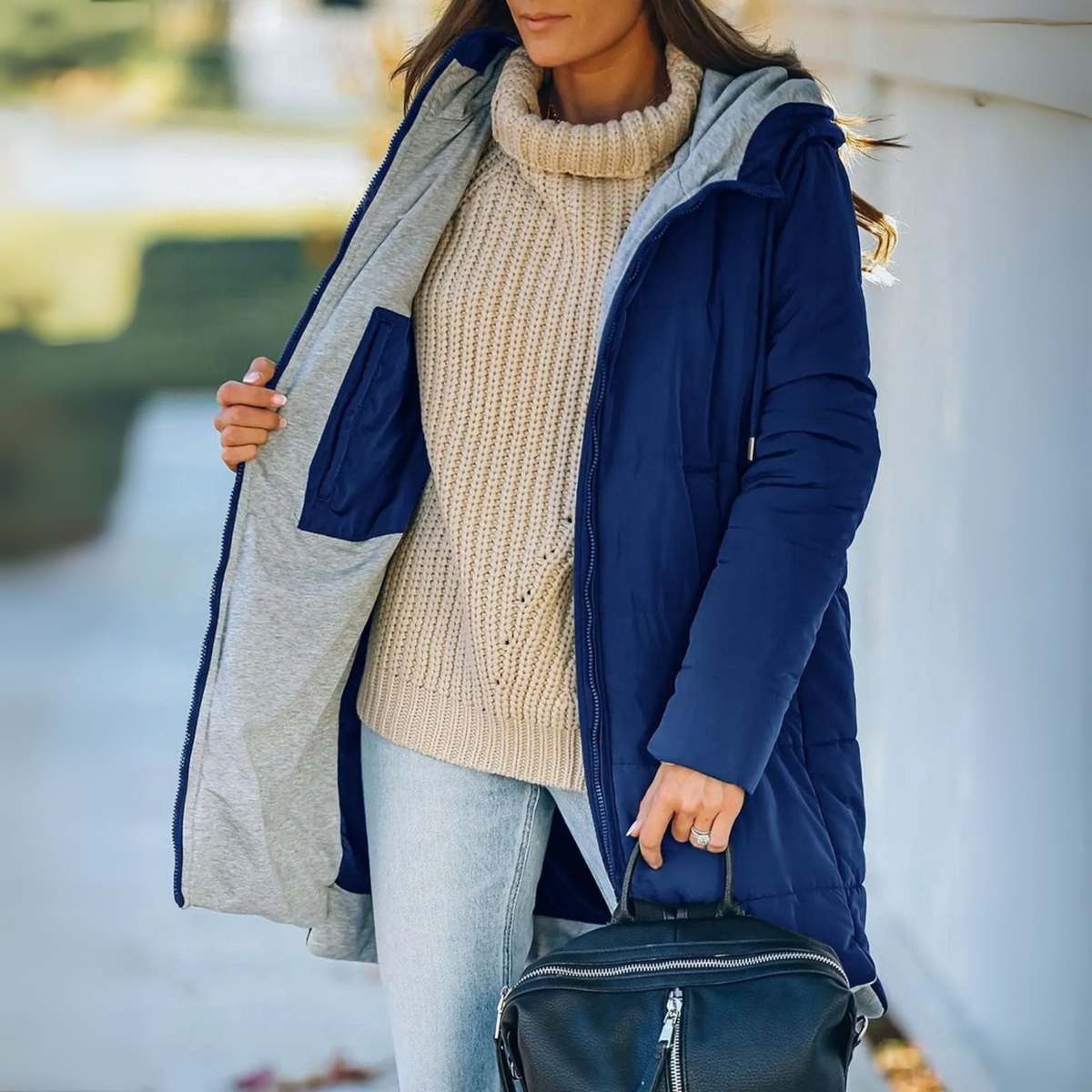 Casual hooded puffer down jacket for women | Yila -3