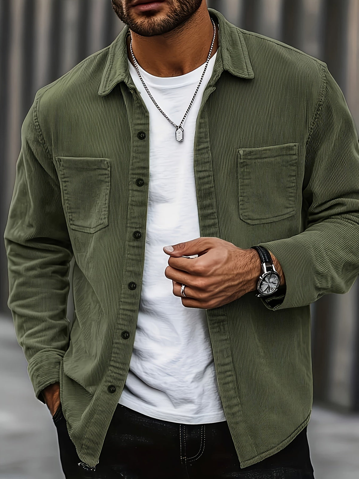 Textured casual button-up overshirt for men | Ellison Cord -2