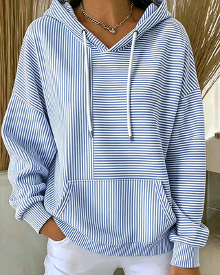 Marvella | Women's Striped Drawstring Hoodie with Pocket