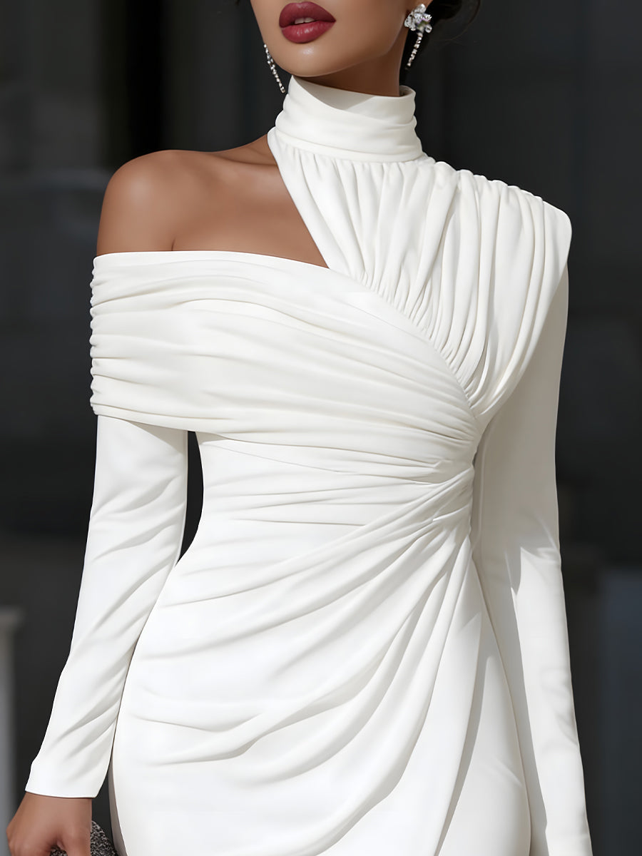 Asymmetric high-neck one-shoulder evening dress for women | Orlisse -2