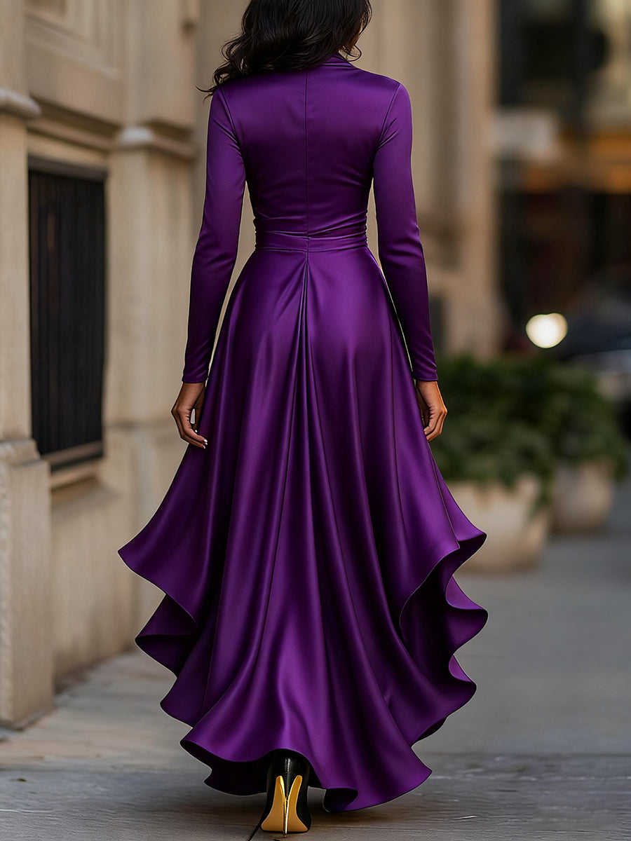 Satin draped-neckline evening maxi dress for women | Avelisse -12