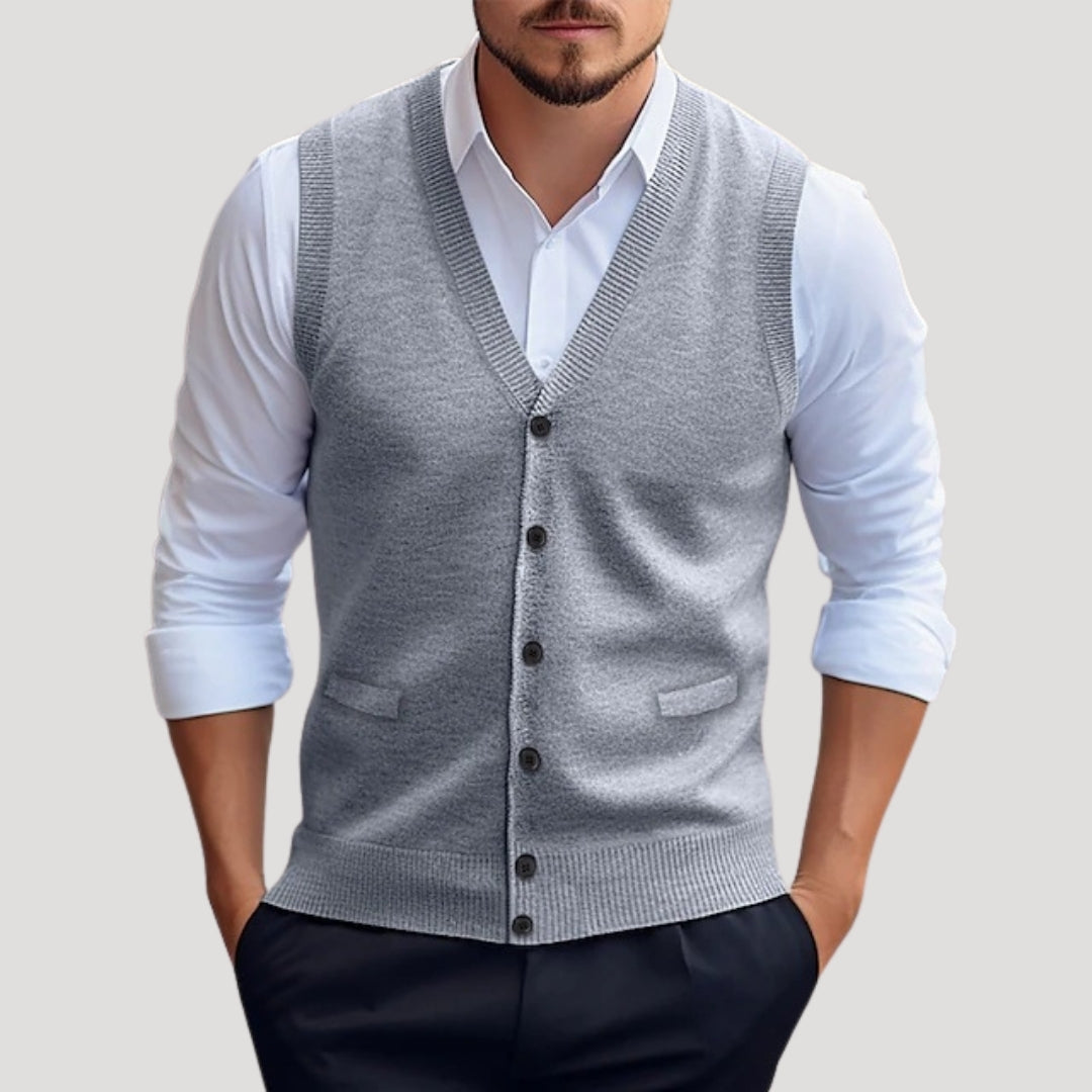 Knitted button-up sleeveless waistcoat for men | Knitcoat -5