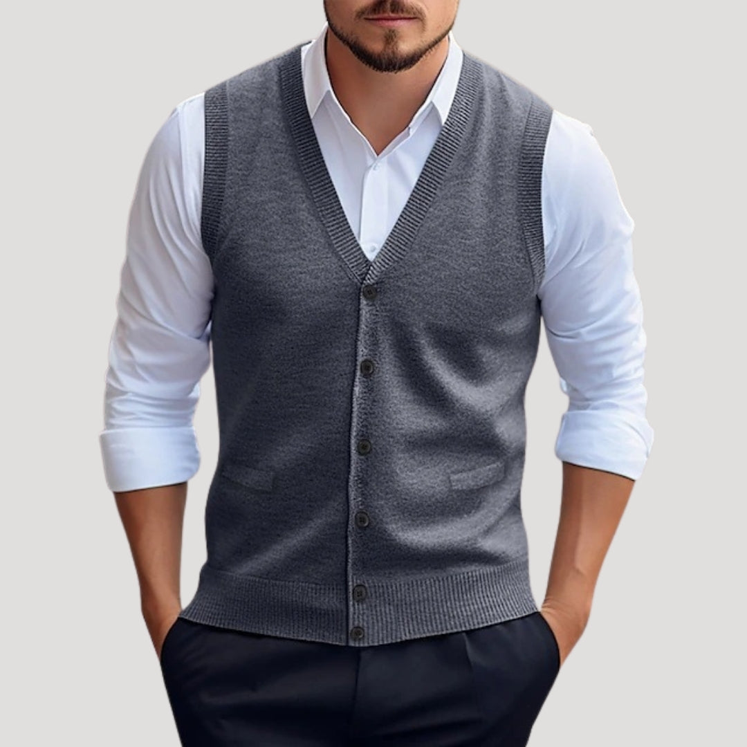 Knitted button-up sleeveless waistcoat for men | Knitcoat -6