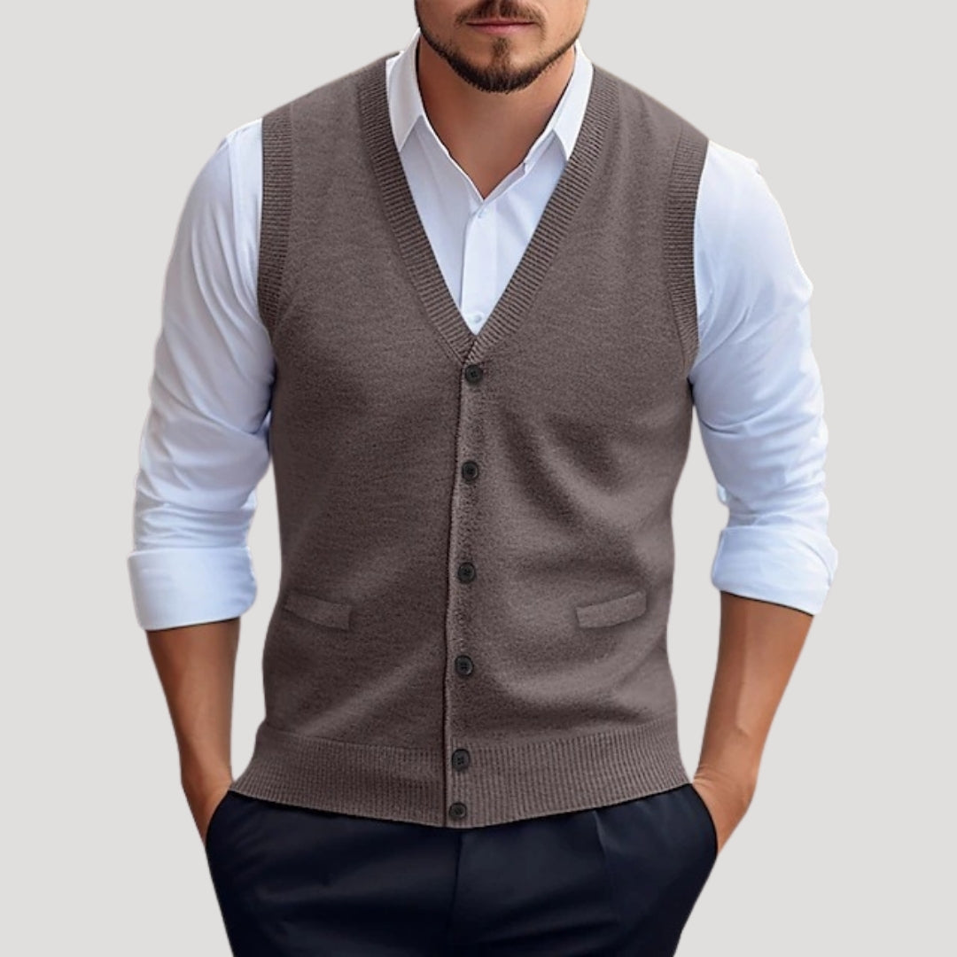 Knitted button-up sleeveless waistcoat for men | Knitcoat -7