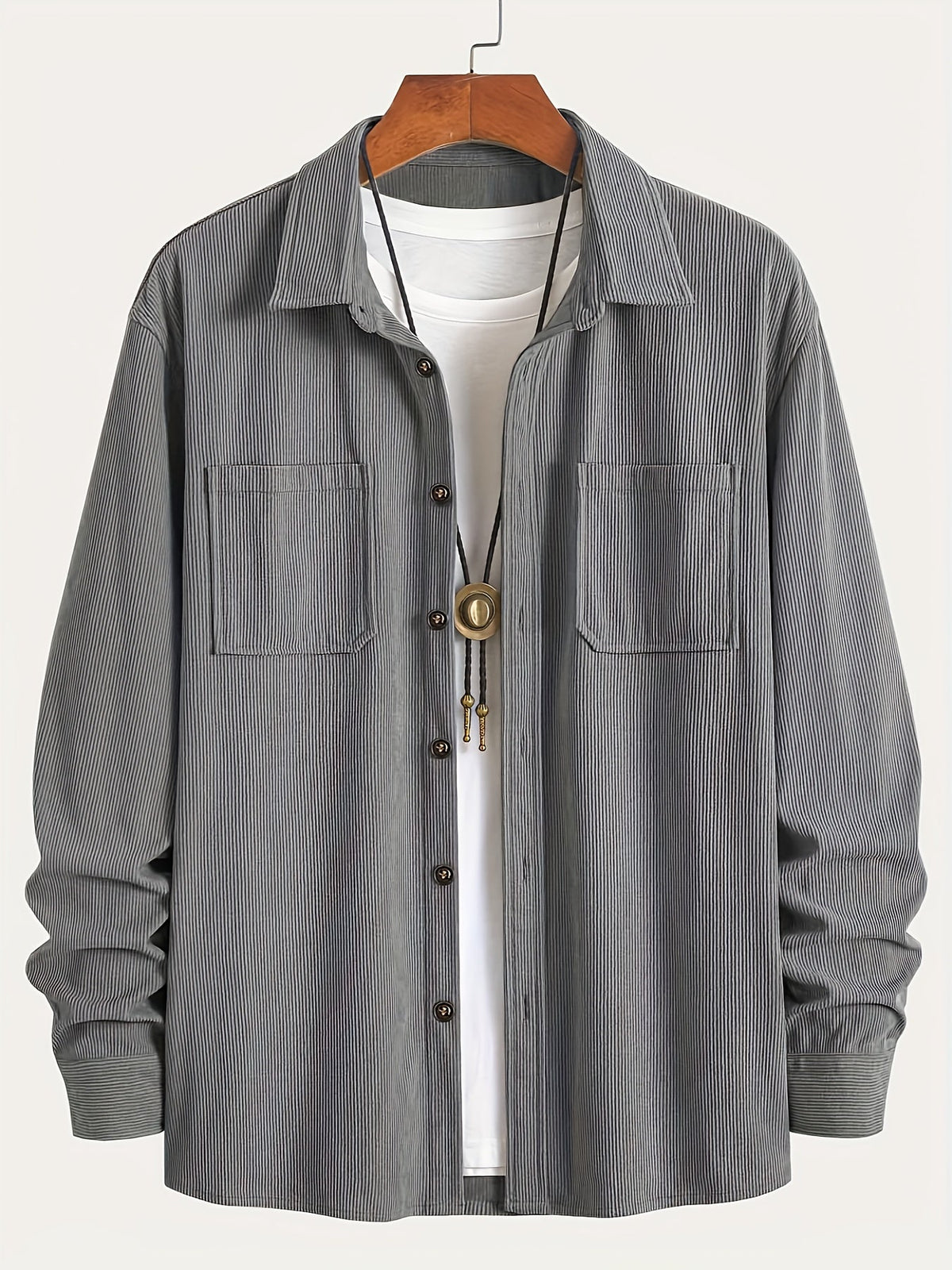 Textured casual button-up overshirt for men | Ellison Cord -6