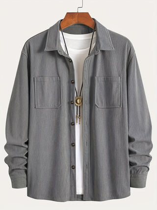 Textured casual button-up overshirt for men | Ellison Cord -6