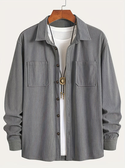 Textured casual button-up overshirt for men | Ellison Cord -6