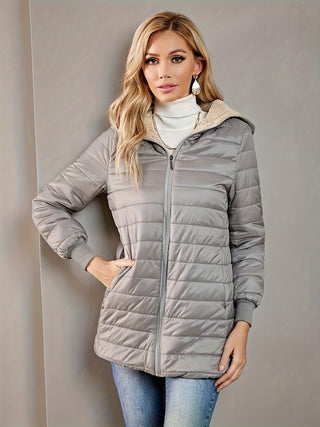 Elvanna | Women's Quilted Longline Coat with Ribbed Cuffs