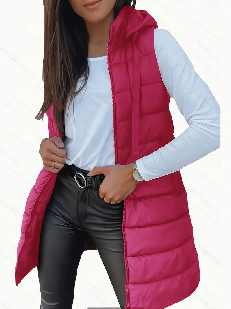 Sleeveless hooded longline puffer gilet for women | Rain -9