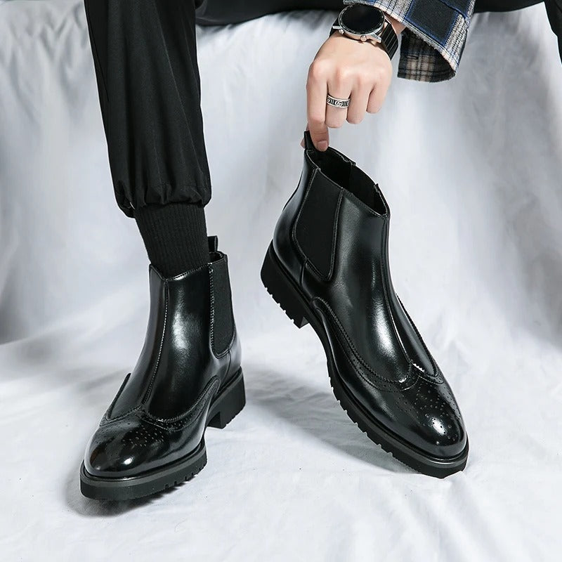 Genuine leather brogue-detail Chelsea boots for men | Alden -17
