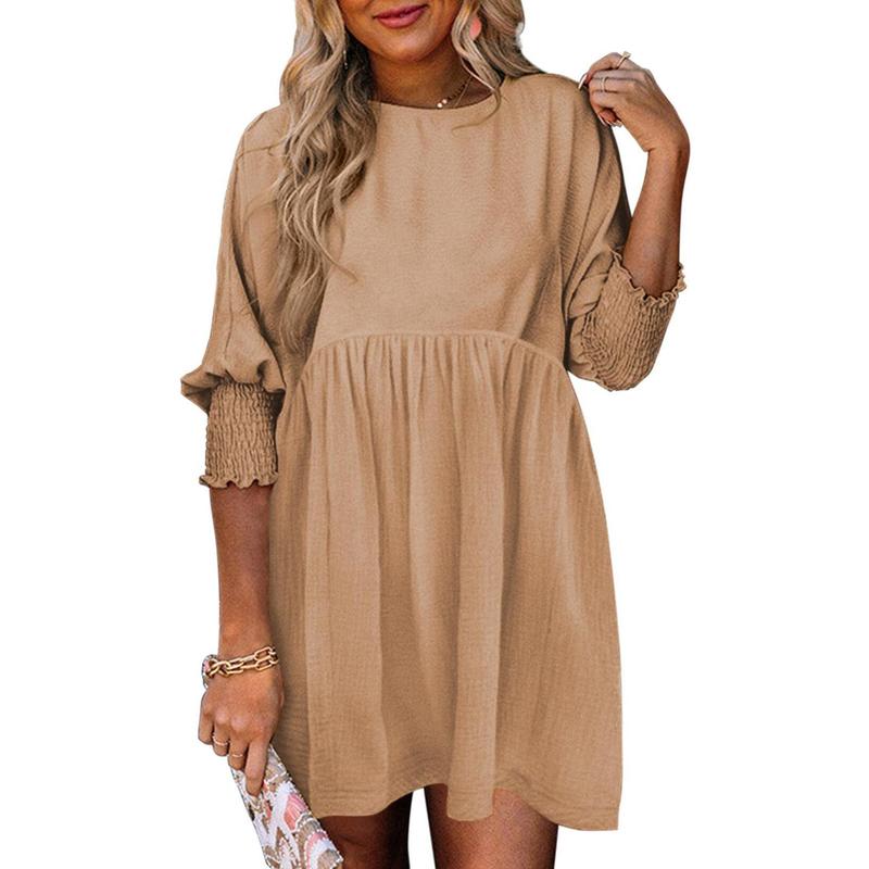 Casual crew-neck loose-fit everyday mini dress for women | Mirasol -9