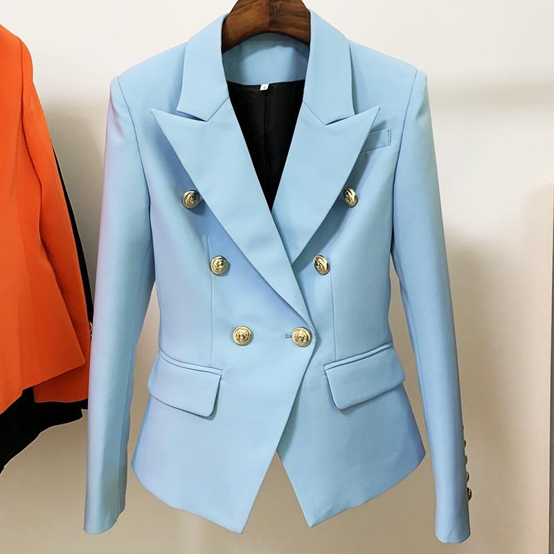 Double-breasted gold-button tailored blazer for women | Vivienne -14