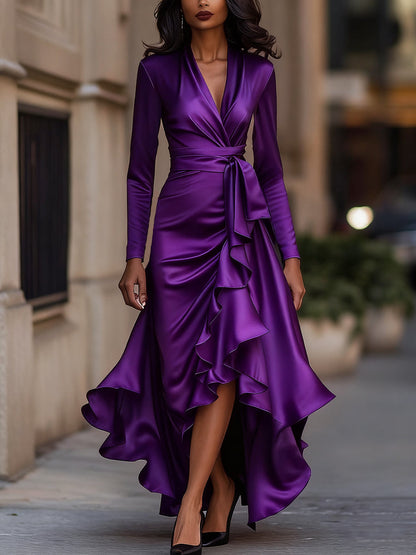 Satin draped-neckline evening maxi dress for women | Avelisse -11