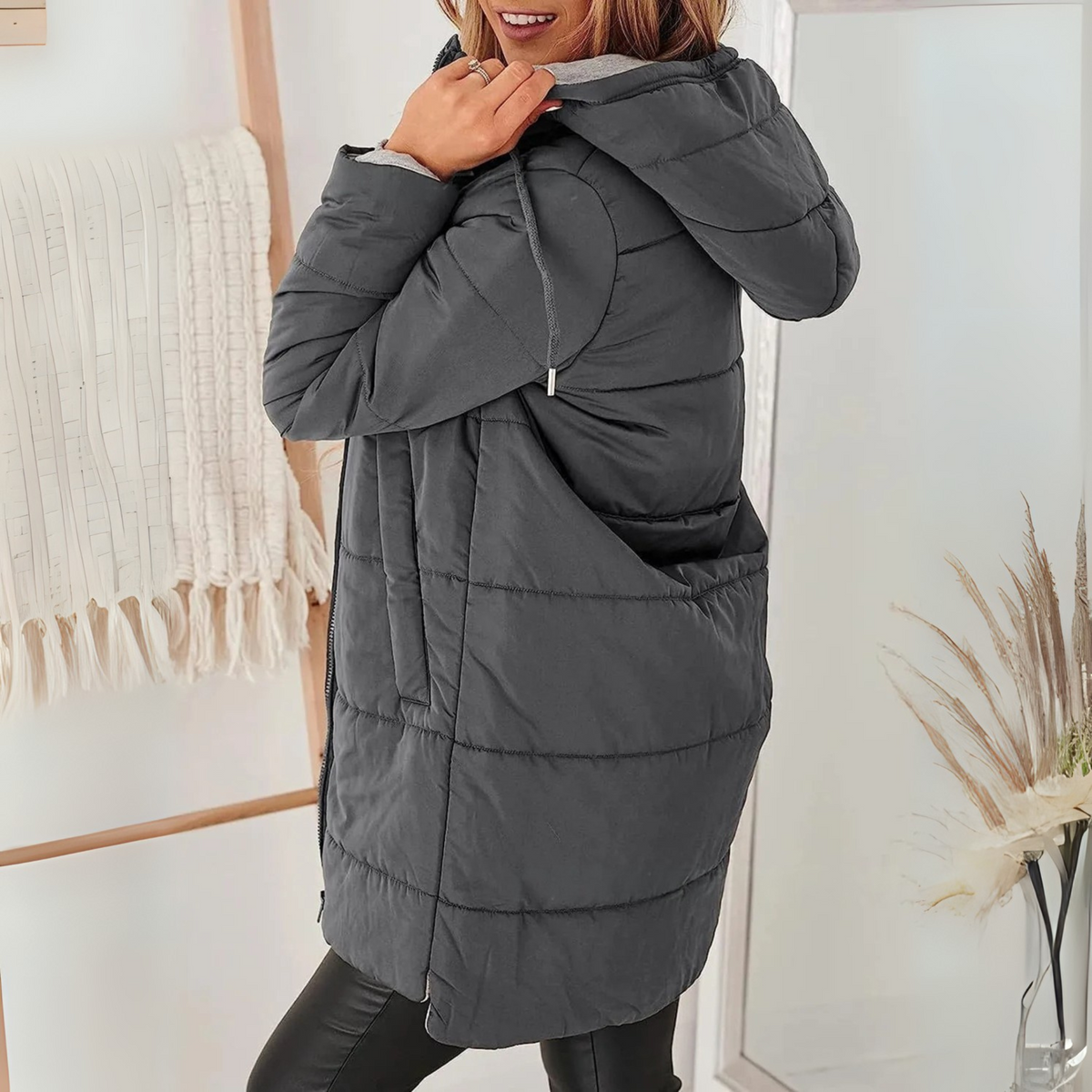 Casual hooded puffer down jacket for women | Yila -4