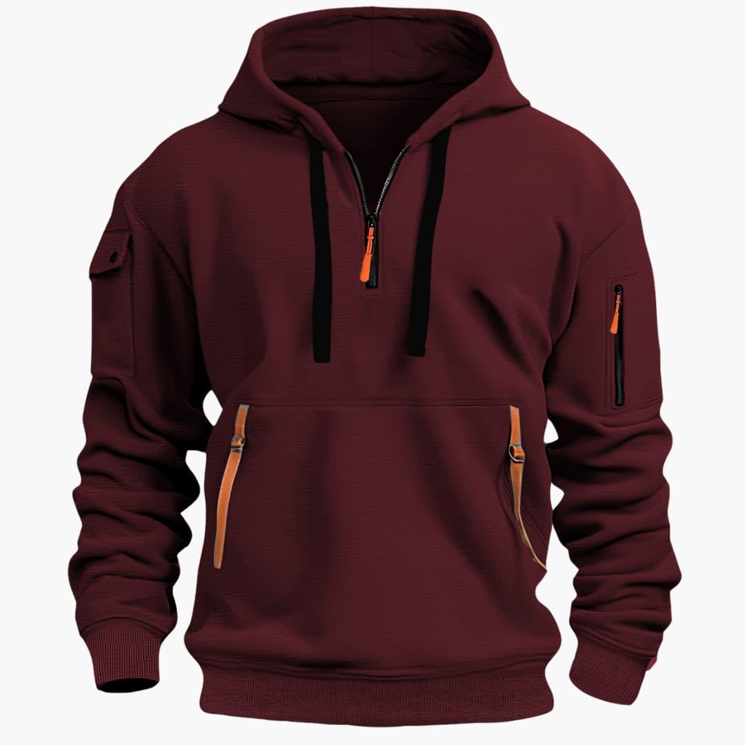 Half-zip hooded pullover with zip pockets for men | Norven -7