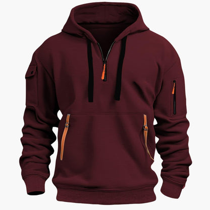 Half-zip hooded pullover with zip pockets for men | Norven -7