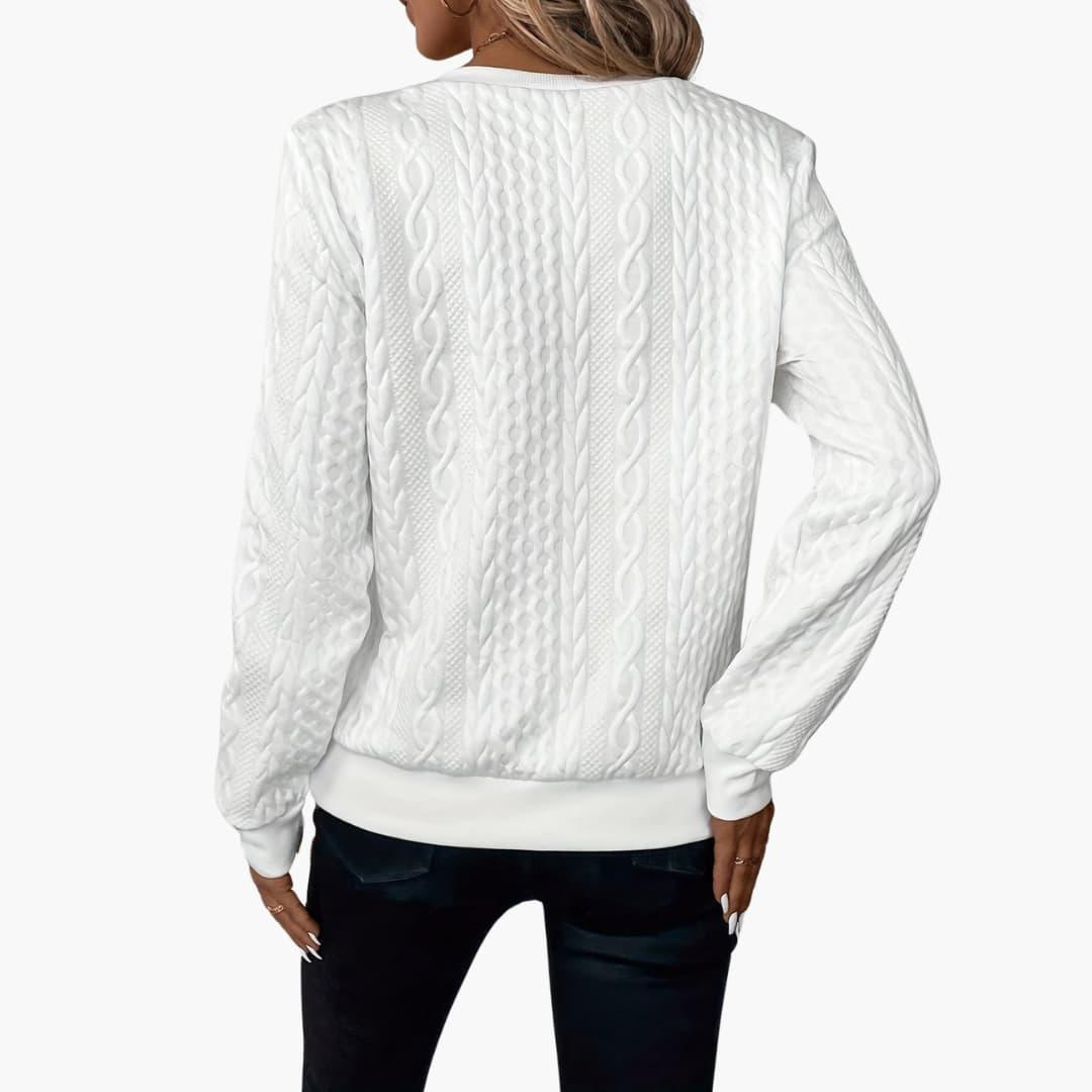 Cable-knit zip-neckline cosy pullover for women | Marvella -3