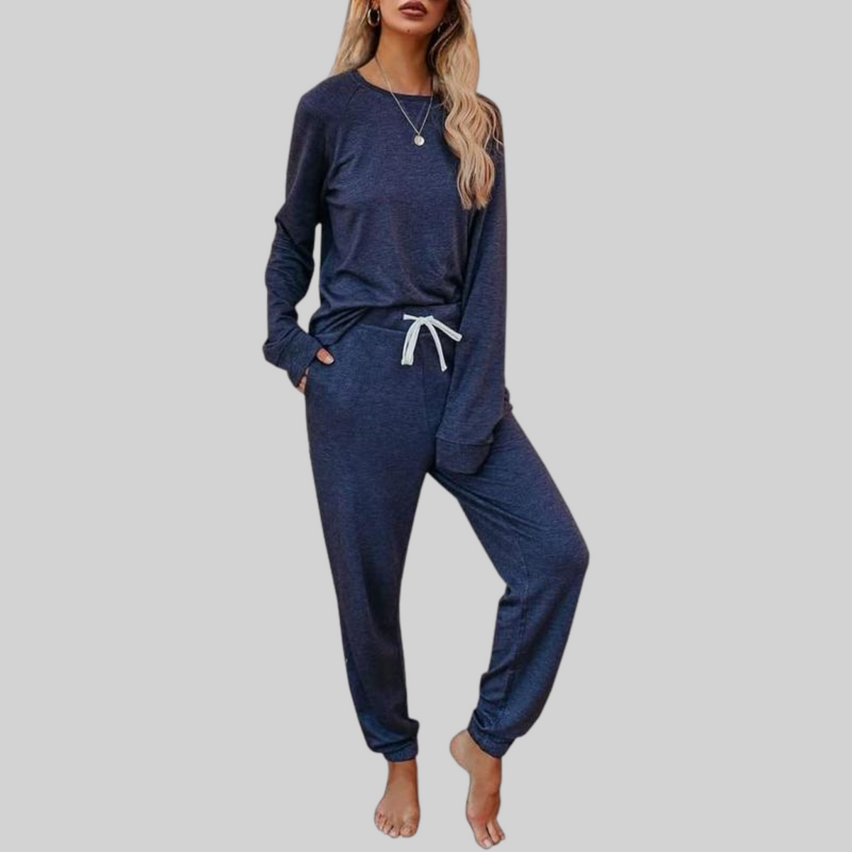 Casual long-sleeve and sweatpants everyday set for women | Jocelyn -5