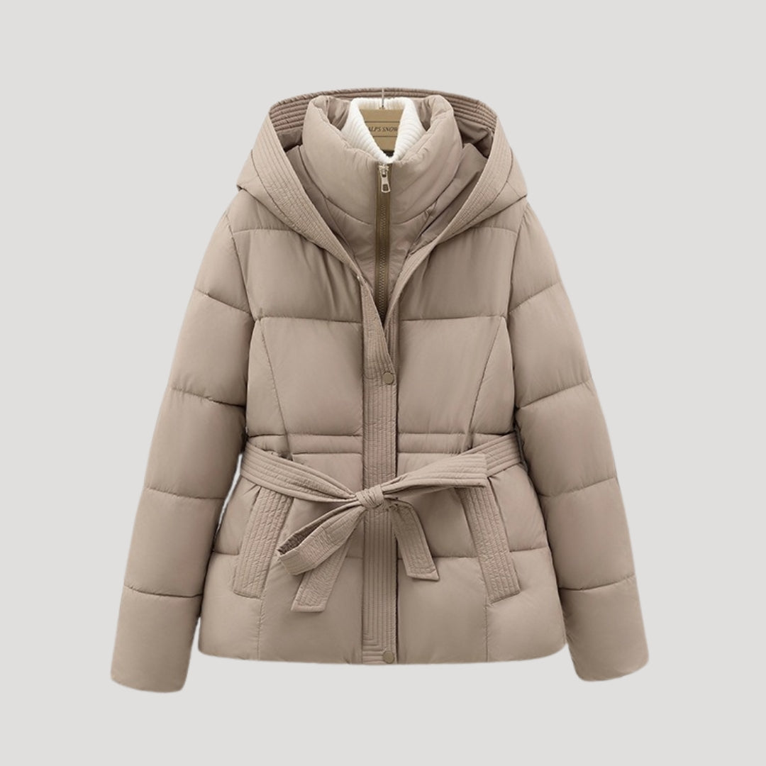 Belted hooded puffer coat for women | Puffette -4