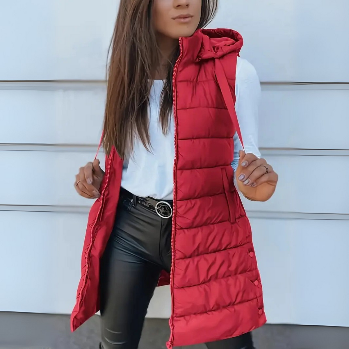 Sleeveless hooded longline puffer gilet for women | Rain -5