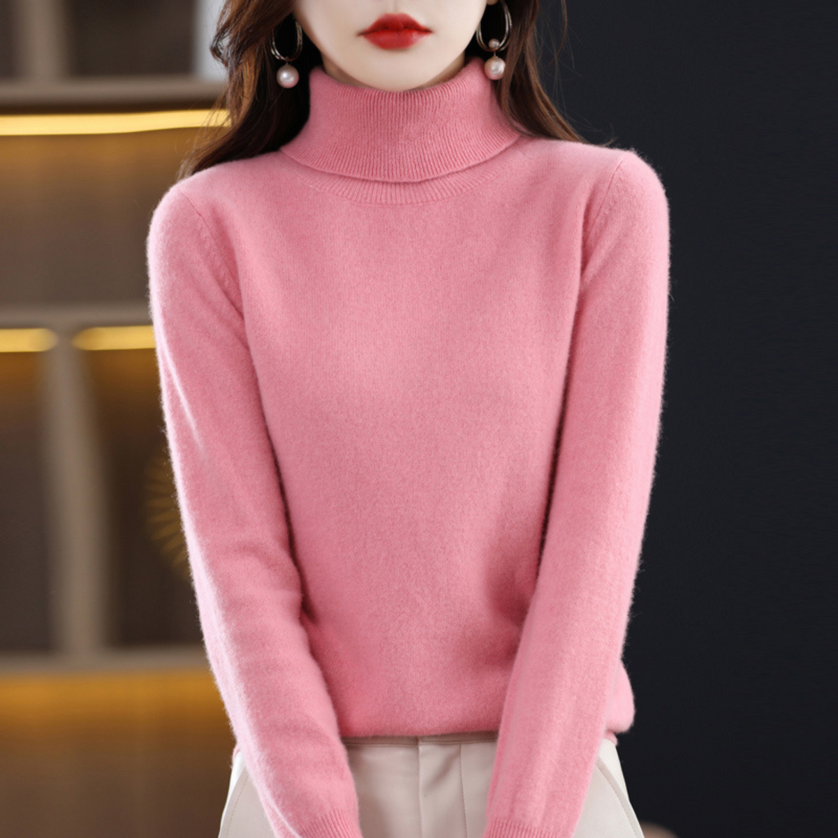 Refined turtleneck soft everyday jumper for women | Elara -6