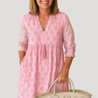 Boho beach midi dress with pockets for women | Beachelle -6