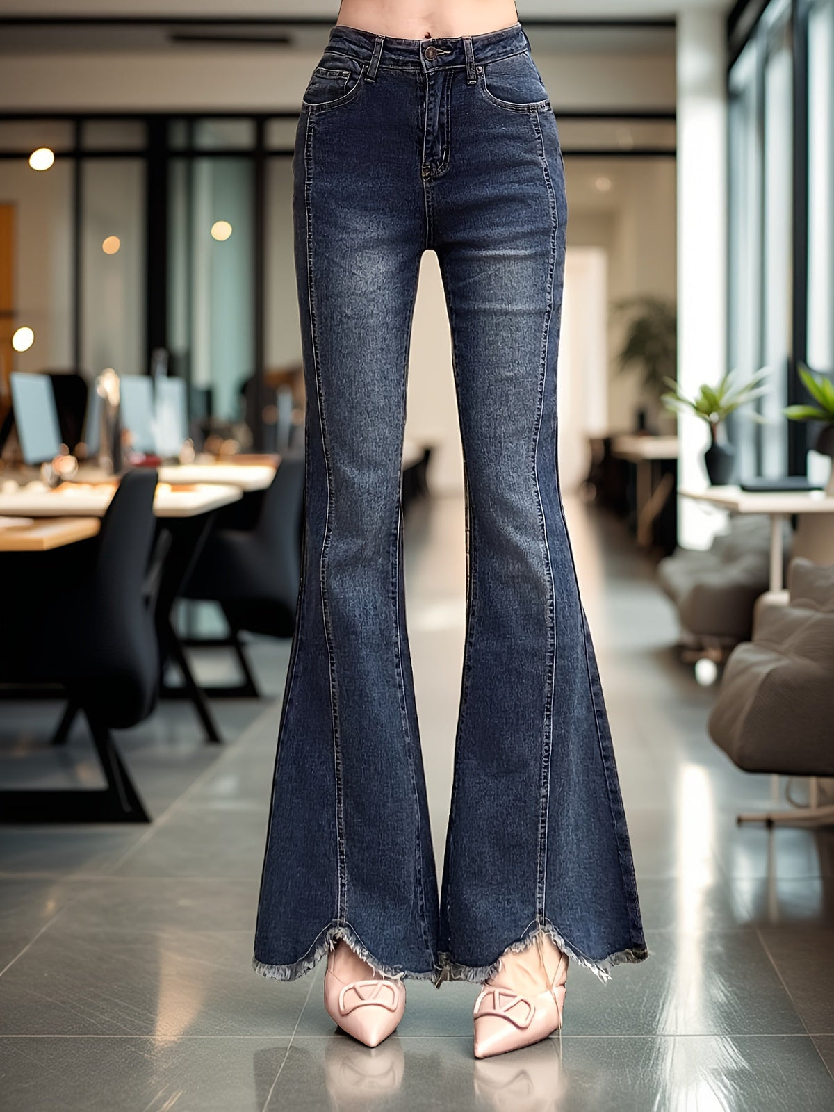 Rosalie | Women's Frayed Hem High Waisted Flare Jean