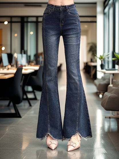 Rosalie | Women's Frayed Hem High Waisted Flare Jean