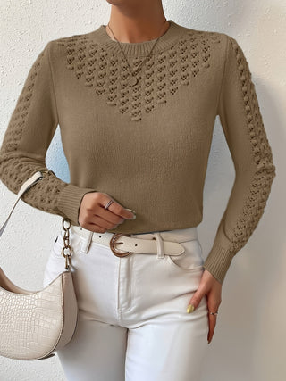 Celestra | Women's Pointelle Knit Round Neck Sweater