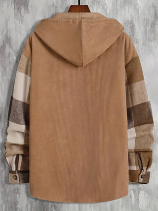 Verdan | Men's Checked Hooded Button Front Overshirt Jacket