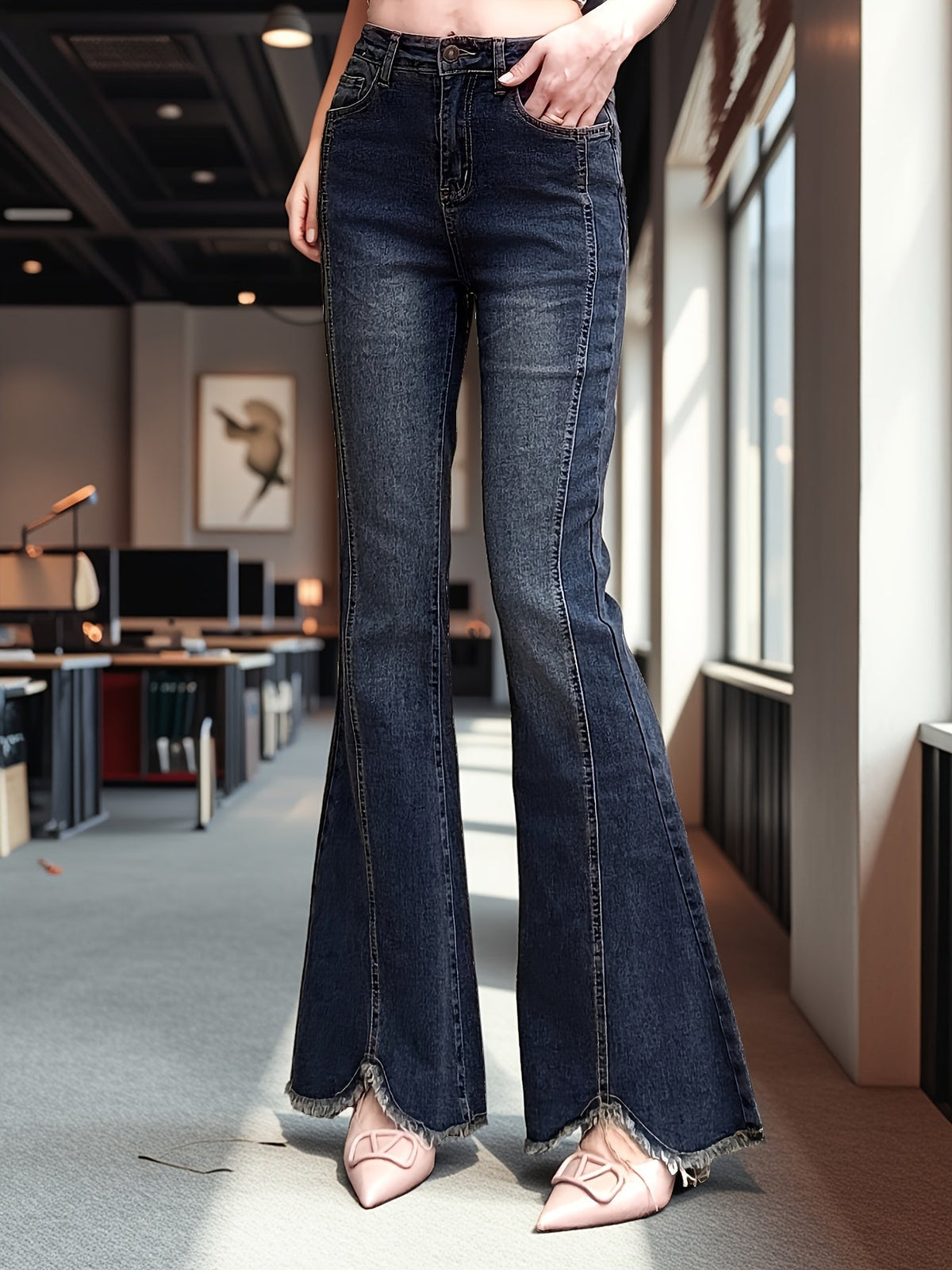 Rosalie | Women's Frayed Hem High Waisted Flare Jean