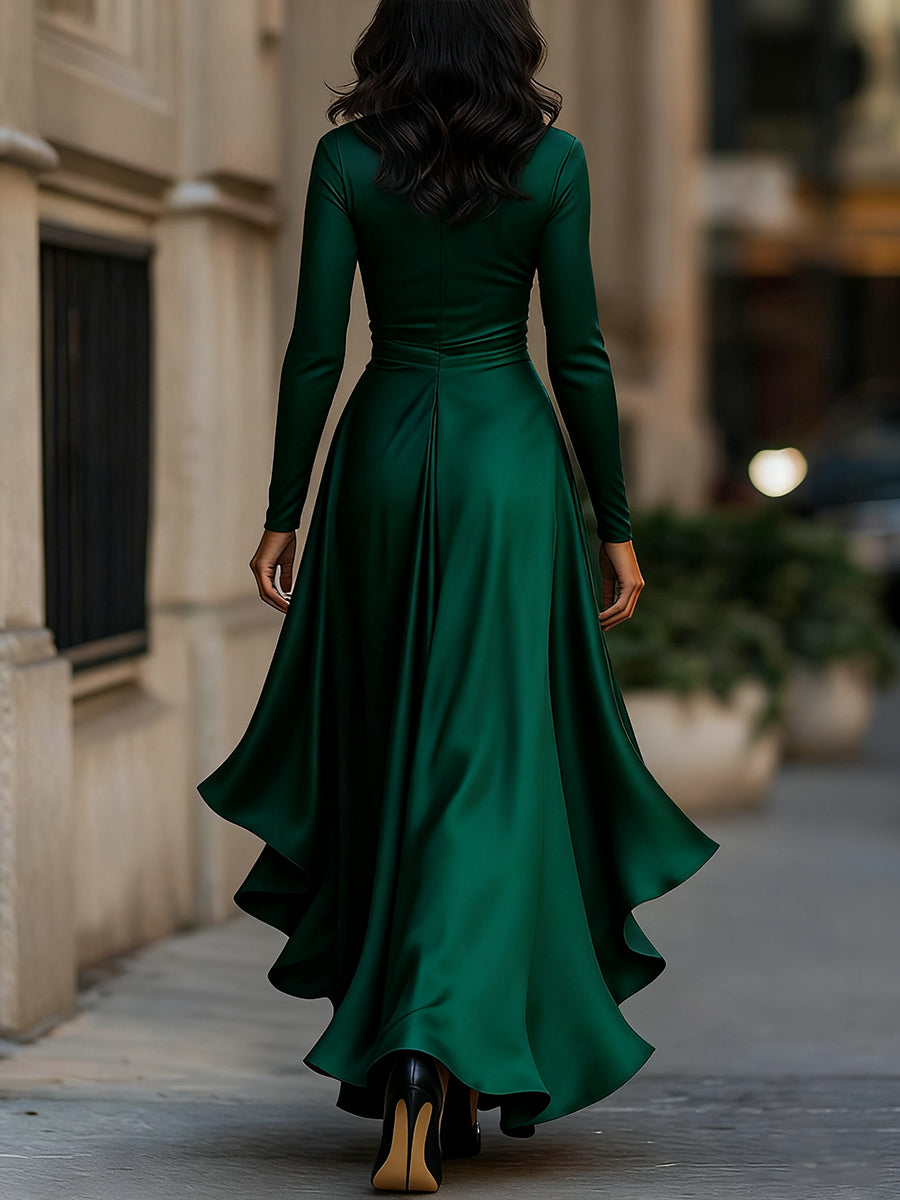 Satin draped-neckline evening maxi dress for women | Avelisse -10