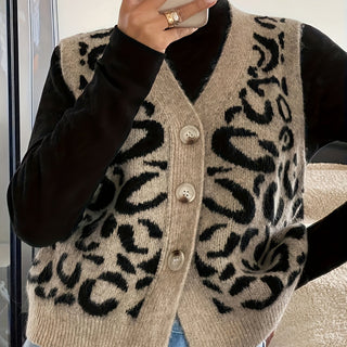 Selvara | Women's Patterned V Neck Button Front Vest