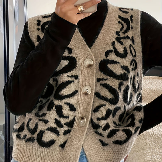 Selvara | Women's Patterned V Neck Button Front Vest