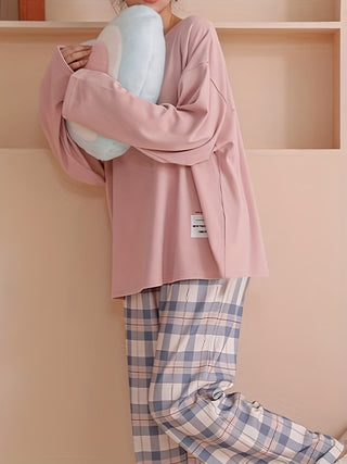 Sylvara | Women's Plaid Long Sleeve Pullover Set