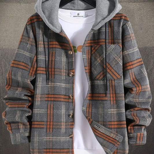 Norvane | Plaid Hooded Button Front Jacket with Pocket