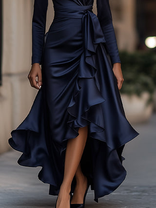 Satin draped-neckline evening maxi dress for women | Avelisse -3